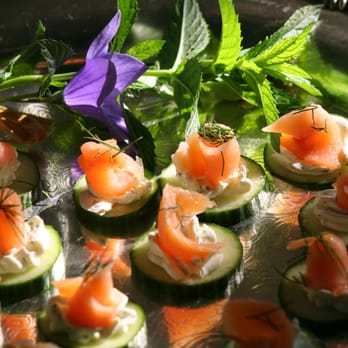 The Farm House Kitchen - Some of The Farm House Kitchen's Summer hors d'oeuvre catering: Smoked salmon and herb cheese on cucumber - Caterers Near Me - Sackets Harbor, New York The Farm House Kitchen - Some of The Farm House Kitchen's Summer hors d'oeuvre catering: Smoked salmon and herb cheese on cucumber - Caterers Near Me - Sackets Harbor, New York