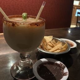 Margarita with chips and complimentary bean dip Margarita with chips and complimentary bean dip