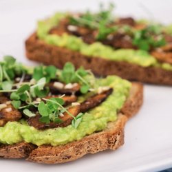 Wholesum Juice Bar - Avocado toast with microgreen antioxidant punch