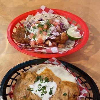 Seven Lives Tacos y Mariscos - Baja Fish (top), Shrimp Diablo (bottom) - Mexican Near Me - Toronto, Ontario