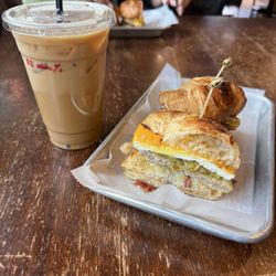 Kickstand Kafé - Iced latte with croissant sandwich