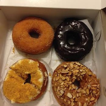 Dough - (Clockwise) Chocolate & Salted Caramel, Dulce de Leche, Cheesecake and Cinnamon & Sugar. - Desserts Near Me - New York, New York