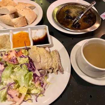 Savoy Kitchen - Chicken Broth, Hainan Chicken with salad, escargot - Asian Fusion Near Me - Alhambra, California