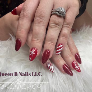 Queen B Nails LLC - Acrylic Full Set almond shape with custom holiday design - Nail Technicians Near Me - Monroe, Washington Queen B Nails LLC - Acrylic Full Set almond shape with custom holiday design - Nail Technicians Near Me - Monroe, Washington