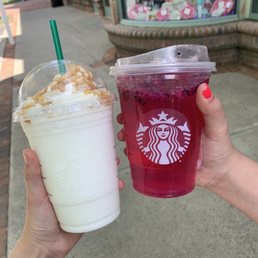 Carmel Frappuccino and Dragonfruit Mango Refresher Carmel Frappuccino and Dragonfruit Mango Refresher