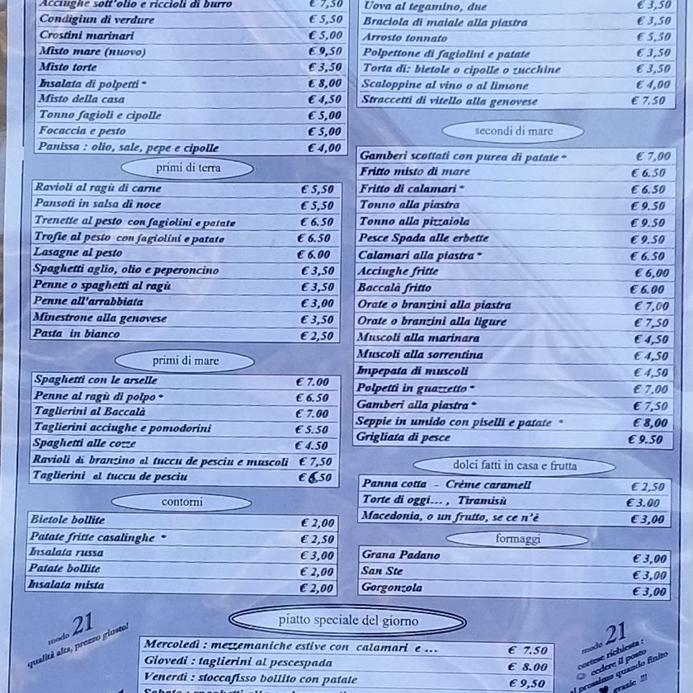 Cavour 21 - Menu - Trattorie Near Me - Genova, GE Cavour 21 - Menu - Trattorie Near Me - Genova, GE