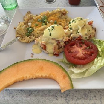 The Dune Deck Cafe - Lobster Benedict with hashbrown casserole - Breakfast & Brunch Near Me - Lantana, Florida