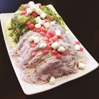 Dzert - Taro and green tea snow topped with strawberry mochi, marshmallow and condensed milk. DELISH!!! - Coffee & Tea Near Me - Buena Park, California Dzert - Taro and green tea snow topped with strawberry mochi, marshmallow and condensed milk. DELISH!!! - Coffee & Tea Near Me - Buena Park, California