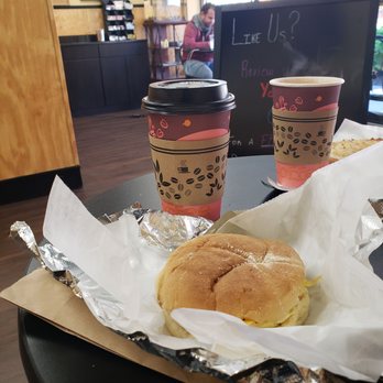 Vernon Coffee Roasters - Sausage egg cheese on a roll with honey lavender latte - Coffee Roasteries Near Me - Vernon, Connecticut