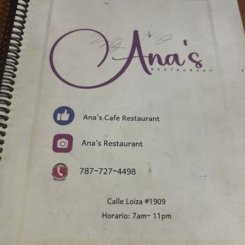 Ana's Café - Menu cover - Cafes Near Me - San Juan, Puerto Rico Ana's Café - Menu cover - Cafes Near Me - San Juan, Puerto Rico