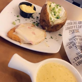 Sizzler - Broccoli and Cheddar soup, Malibu Chicken, and loaded baked potato - Seafood Near Me - Ontario, California Sizzler - Broccoli and Cheddar soup, Malibu Chicken, and loaded baked potato - Seafood Near Me - Ontario, California