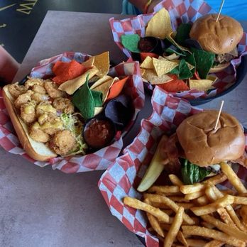 Hogan's Hangout - Mushroom Swiss burger, Hangout burger and Po Boy...everything was so good! - Sports Bars Near Me - Clearwater, Florida Hogan's Hangout - Mushroom Swiss burger, Hangout burger and Po Boy...everything was so good! - Sports Bars Near Me - Clearwater, Florida