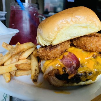 Liberty Ale House - Cheeseburger with Onion Rings - Sports Bars Near Me - Reading, Pennsylvania