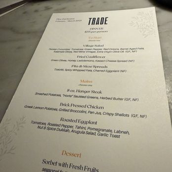 Trade - Done out Boston menu - Mediterranean Near Me - Boston, Massachusetts