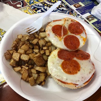 Bagelicious and More - Pepperoni pizza bagel with homefries - Breakfast & Brunch Near Me - Wesley Chapel, Florida Bagelicious and More - Pepperoni pizza bagel with homefries - Breakfast & Brunch Near Me - Wesley Chapel, Florida