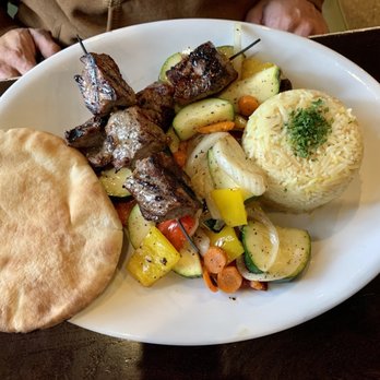 Ali Baba Mediterranean Grill - Beef Kabobs with rice and grilled veggies - Mediterranean Near Me - Richardson, Texas Ali Baba Mediterranean Grill - Beef Kabobs with rice and grilled veggies - Mediterranean Near Me - Richardson, Texas