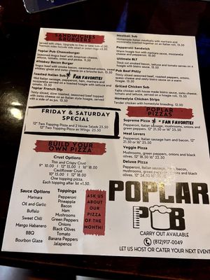 Menu photo 1 Poplar Pub Terre Haute, IN
