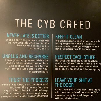 CYB Studios - Our CYB Creed #thenotoriouscyb - Barre Classes Near Me - Arroyo Grande, California