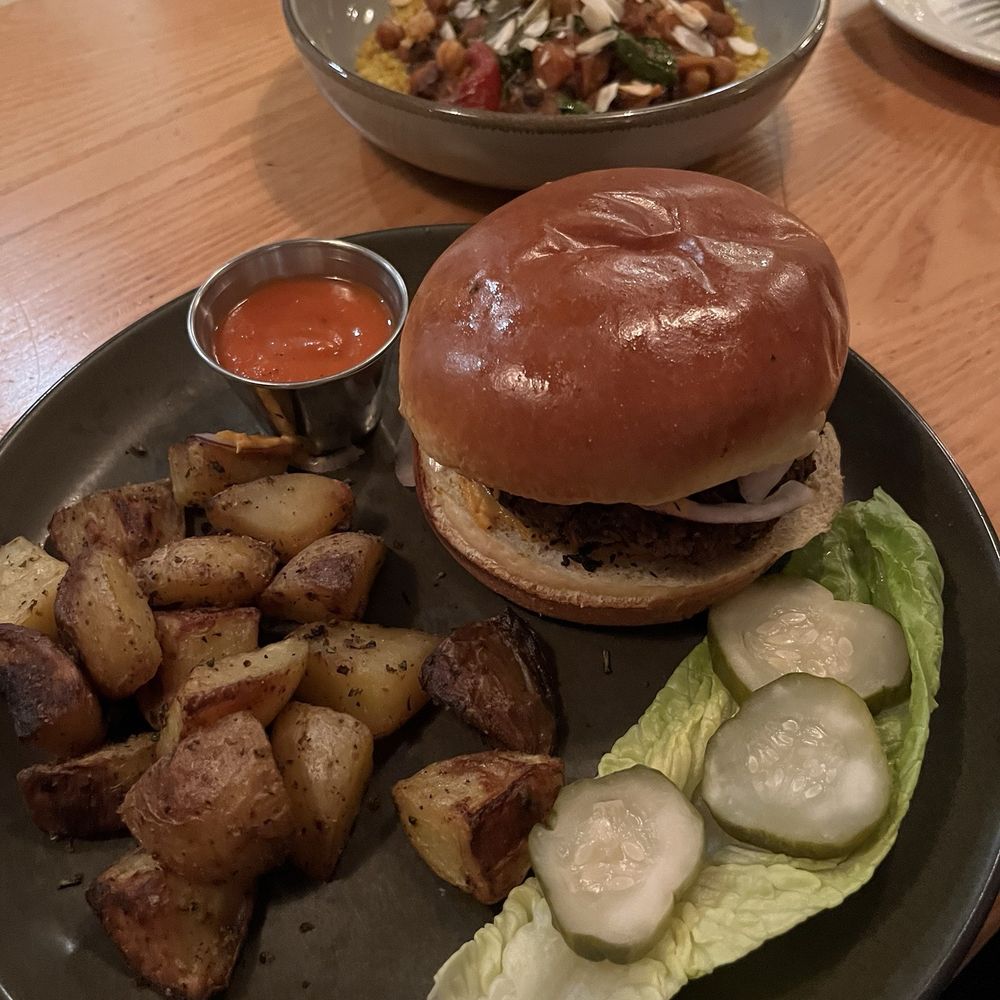 Moosewood Restaurant - Black bean burger - New American Near Me - Ithaca, New York Moosewood Restaurant - Black bean burger - New American Near Me - Ithaca, New York