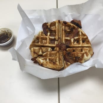 Walk Away Waffles - Belgian waffle with cinnamon chips and bacon strips baked in - yummy! - Food Trucks Near Me Walk Away Waffles - Belgian waffle with cinnamon chips and bacon strips baked in - yummy! - Food Trucks Near Me