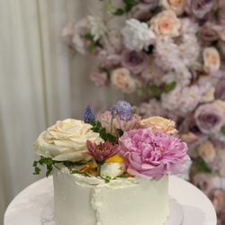 8" Lemon Olive Oil Cake with Lavender Swiss Meringue Buttercream (~$140)