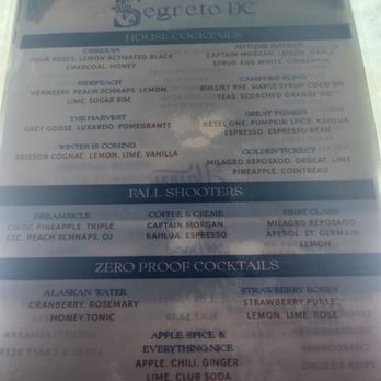 Segreto - Menu - Speakeasies Near Me - Washington, DC, District of Columbia
