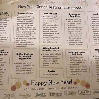 Great Events Catering - Heating Instructions For Dinner Options - Caterers Near Me - Calgary, Alberta