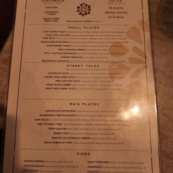 Alma Cocina Buckhead - Front of Menu - Mexican Near Me - Atlanta, Georgia