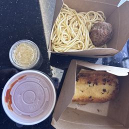 Kids spaghetti and meatball to go.