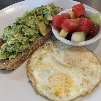 Starwood Cafe - Avocado Toast - comes with scrambled egg whites but I substituted for over medium eggs. - Breakfast & Brunch Near Me - Dallas, Texas Starwood Cafe - Avocado Toast - comes with scrambled egg whites but I substituted for over medium eggs. - Breakfast & Brunch Near Me - Dallas, Texas