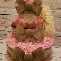 Tessa's Baskets N Bows - Baby Girl Pink and Burlap Diaper Cake- 3 Tiers