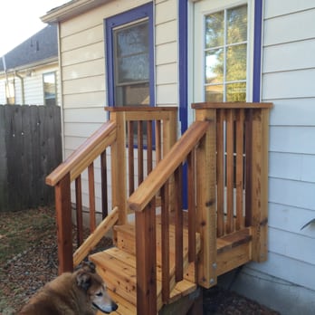 Builder By Bike - Small landing made from cedar (some re-use), and finished with rosewood oil. - General Contractors Near Me - Portland, Oregon Builder By Bike - Small landing made from cedar (some re-use), and finished with rosewood oil. - General Contractors Near Me - Portland, Oregon