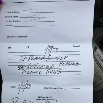 D&R Auto and Boat - Shady receipt after paying $2,200 in cash. - Boat Repair Near Me - Morris Plains, New Jersey