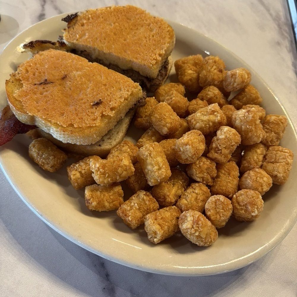 Haven Haus Cafe - Frisco Burger with extra crispy tater tots. Outstanding. - Breakfast & Brunch Near Me - Temecula, California Haven Haus Cafe - Frisco Burger with extra crispy tater tots. Outstanding. - Breakfast & Brunch Near Me - Temecula, California