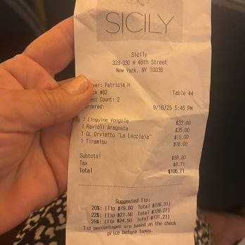 Sicily Osteria - Receipt - Sicilian Near Me - New York, New York Sicily Osteria - Receipt - Sicilian Near Me - New York, New York