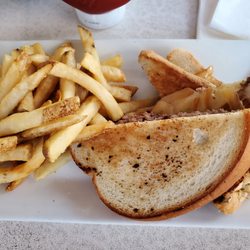 Salty’s Bar & Grill - Patty Melt on Texas Toast, with fries