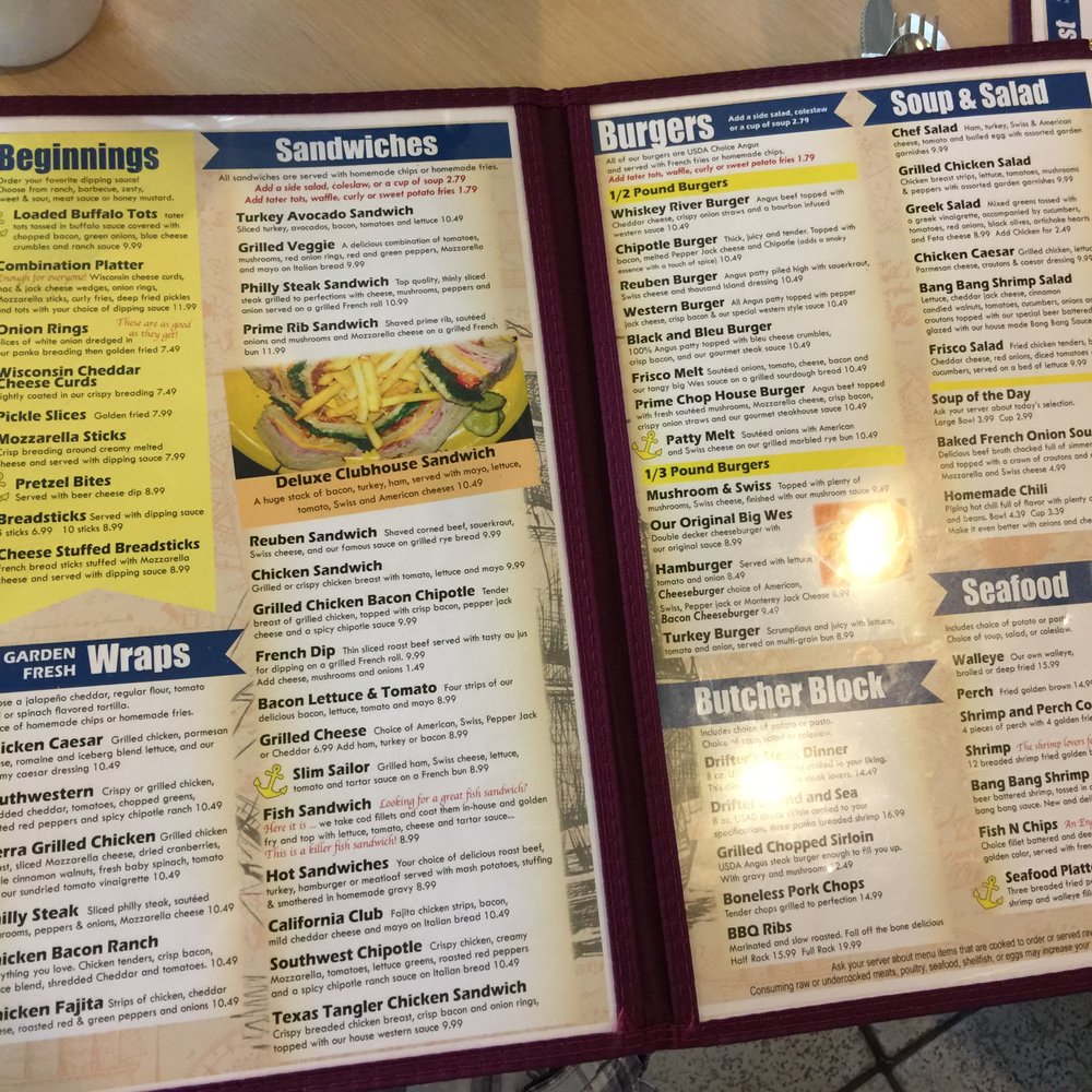 Drifter's Restaurant - a menu on a table - American Near Me - Escanaba, Michigan Drifter's Restaurant - a menu on a table - American Near Me - Escanaba, Michigan