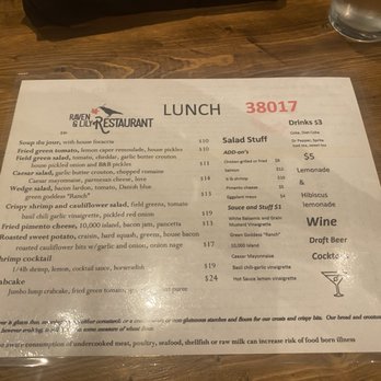 Raven and Lily restaurant - menu - Southern Near Me - Collierville, Tennessee