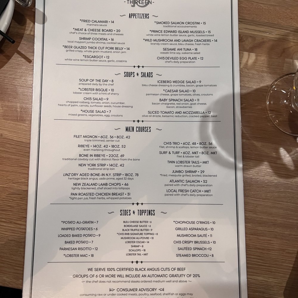 ChopHouse Thirteen - Menu - Bars Near Me - Jacksonville, Florida ChopHouse Thirteen - Menu - Bars Near Me - Jacksonville, Florida