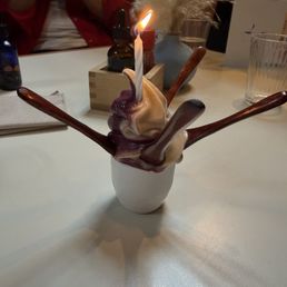 Birthday treat! White sesame and blueberry soft serve Birthday treat! White sesame and blueberry soft serve