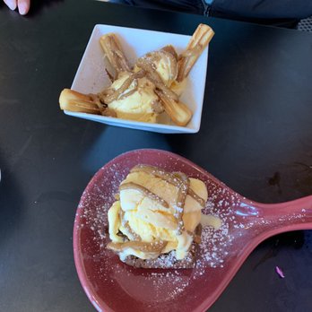 A-Mari-Mix Restaurant - Churros and golden vanilla ice cream and dulce de leche drizzle and the brownie with golden vanilla ice cream and dulce de leche drizzle! - Mexican Near Me - Miami, Florida A-Mari-Mix Restaurant - Churros and golden vanilla ice cream and dulce de leche drizzle and the brownie with golden vanilla ice cream and dulce de leche drizzle! - Mexican Near Me - Miami, Florida