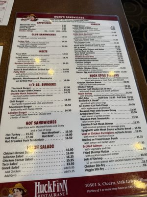 Menu photo 1 Huck Finn Restaurant Oak Lawn, IL Menu photo 1 Huck Finn Restaurant Oak Lawn, IL