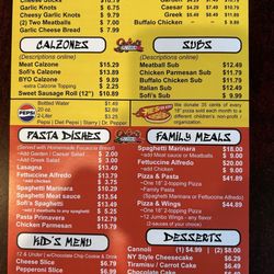 Sofia's Pizzeria - Back of menu