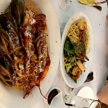 Mi Piace - Food: Seafood Linguine (bottom picture) shrimp Scampi(top) we got the Valentine's Day special drinks menu (forgot the name) - Italian Near Me - Pasadena, California