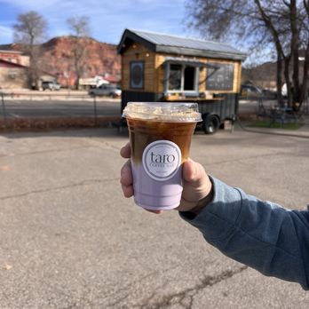 Taro Coffee Bar - "Dirty" iced taro latte with almond milk. Soooo Good! - Coffee & Tea Near Me - Kanab, Utah