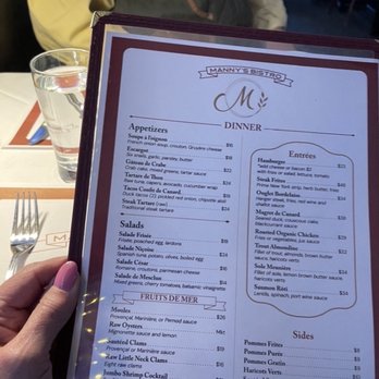 Manny's Bistro - Dinner menu - French Near Me - New York, New York