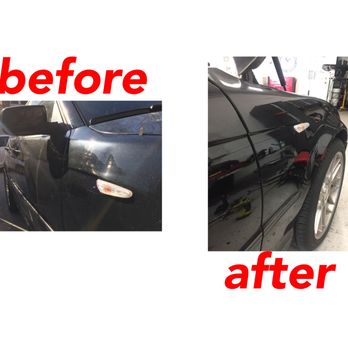 PDRNY Paintless Dent Removal - one of the dents they took out. baseball sized dent on right pass fender. - Body Shops Near Me - Bronxville, New York