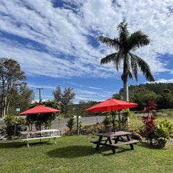 Waipi’o Good Eats - Charming picnic tables under the palm trees