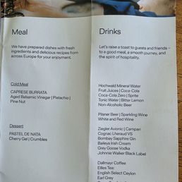 Business Class menu from Kraków to Frankfurt Business Class menu from Kraków to Frankfurt