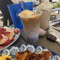Blueberry pie coffee comes with a scoop of ice cream.